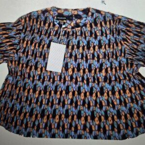 WILDFANG The Empower Plisse Boxy Blouse Retro Floral Cinnamon NEW! Size Large
